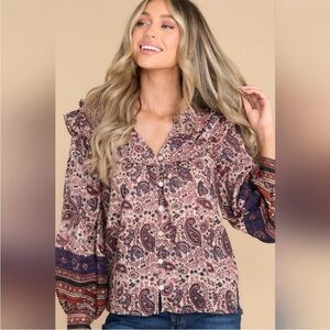 Cleobella Samara Paisley Organic Cotton Button Down Blouse Ruffle Boho